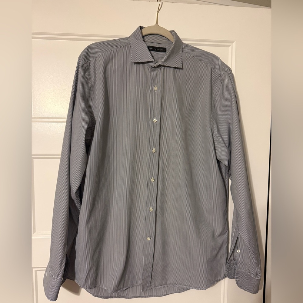 Ralph Lauren Black Label Men's Classic Black and White Striped Dress Shirt